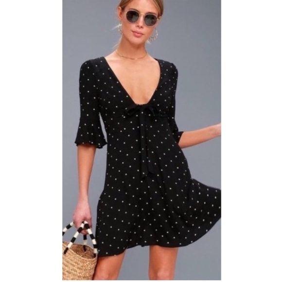 Free People Polka Dots Skater Mini Dress in Black with White Dots - Picture 7 of 8